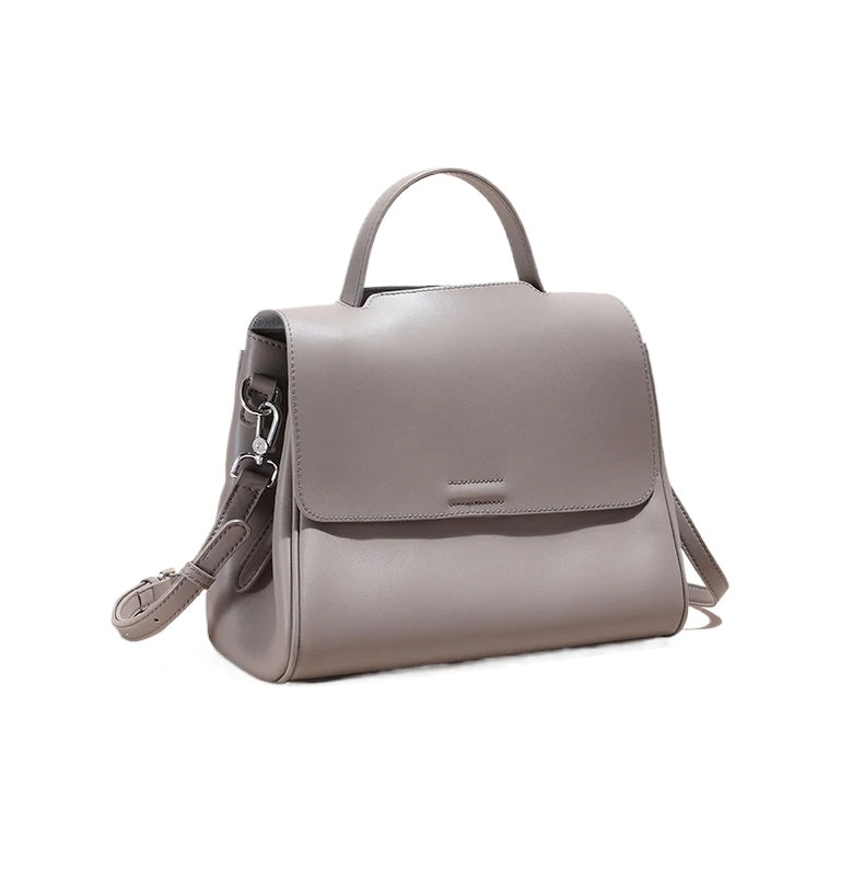 Tan Leather Flap Top Handle Bag