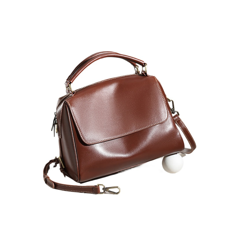 Glossy Brown Leather City Satchel