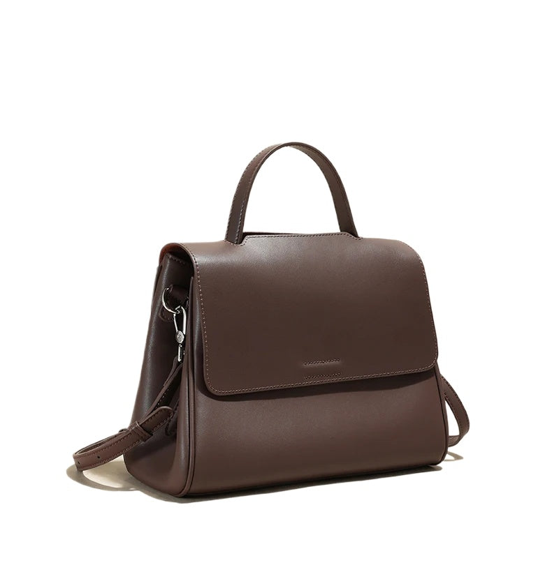 Tan Leather Flap Top Handle Bag