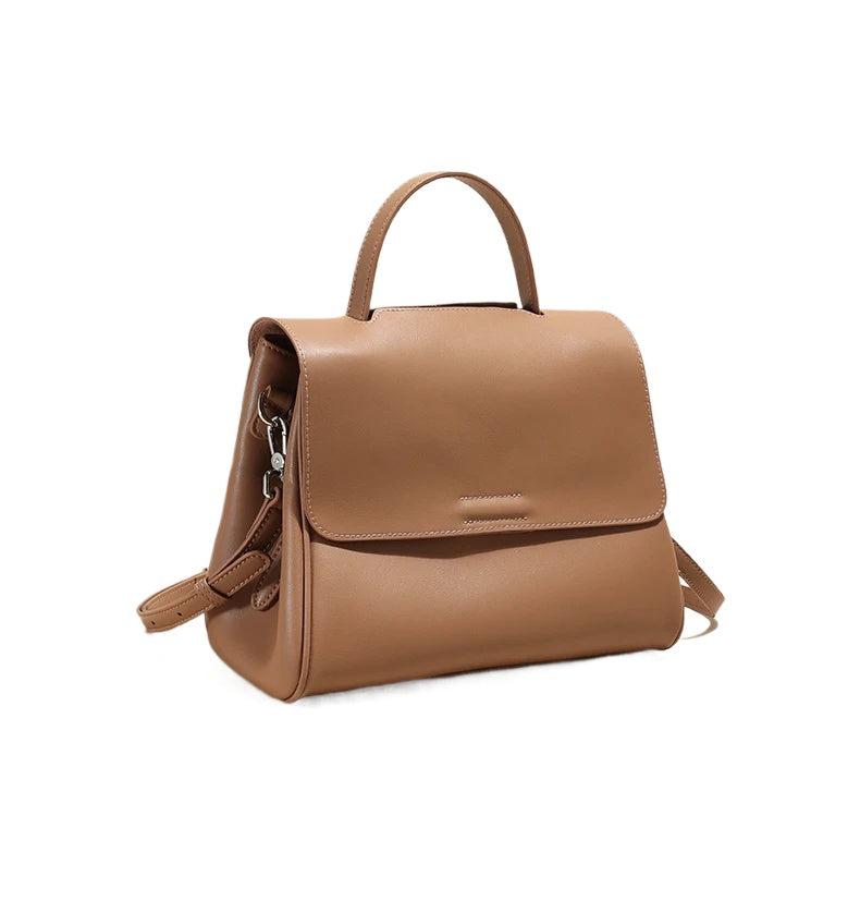 Tan Leather Flap Top Handle Bag