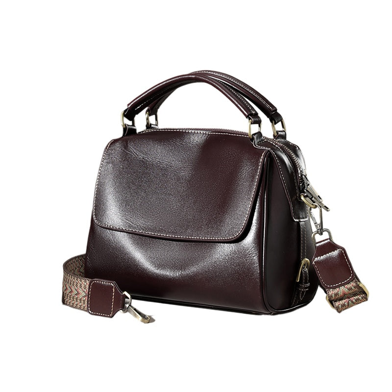 Glossy Brown Leather City Satchel