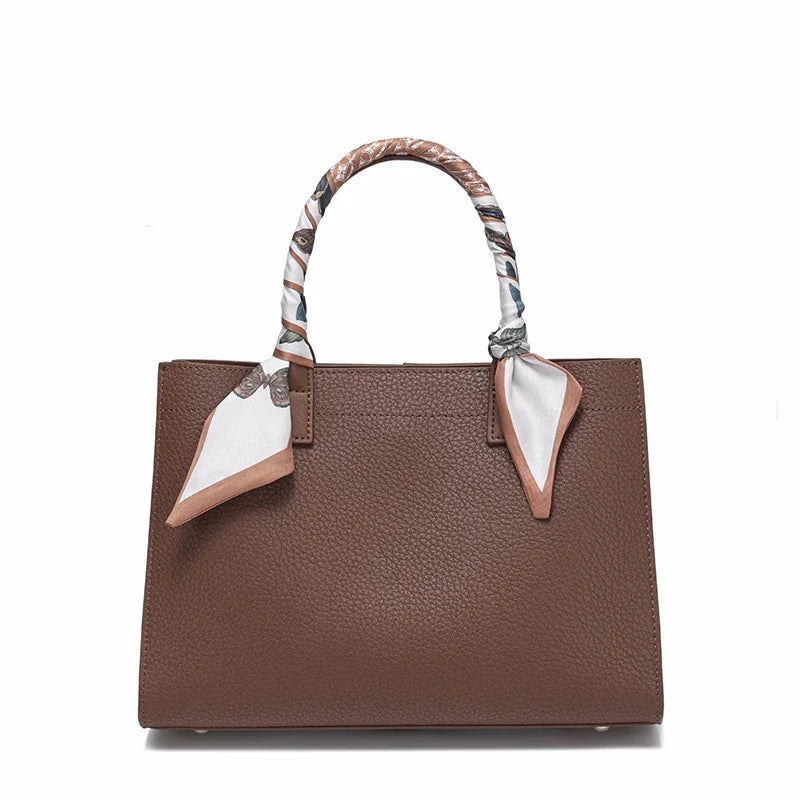 Scarf-Handle Pebbled Leather Tote Bag