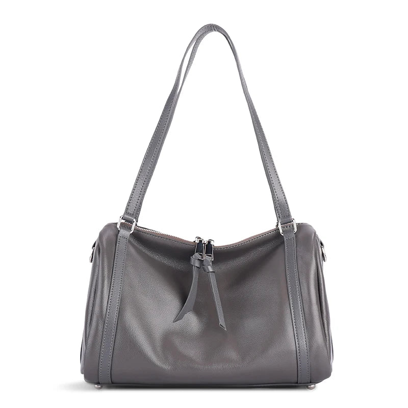 Chocolate Leather Double Zip Shoulder Bag