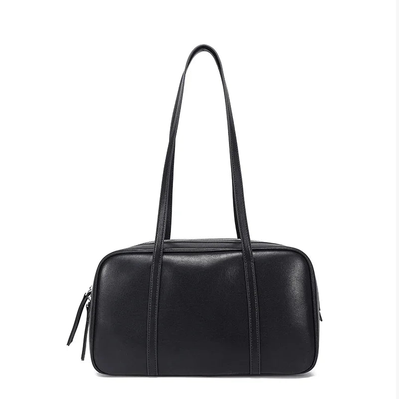 Brown Leather Pom Charm Satchel
