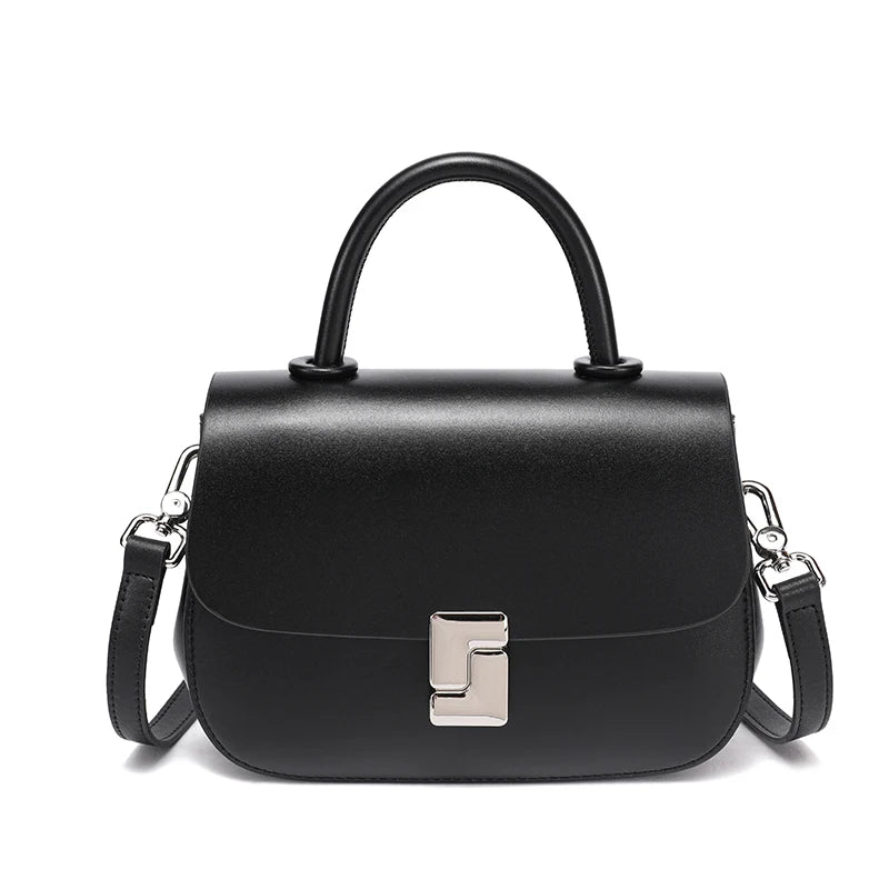 Black Leather Top Handle Flap Bag