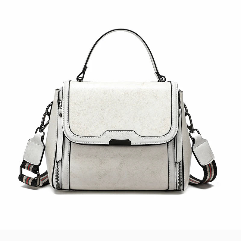 Vintage Top Handle Satchel Bag with Stripe Strap