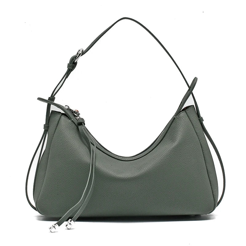 Greige Pebbled Zip Shoulder Bag