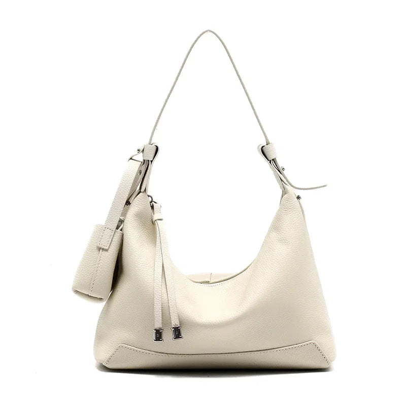 Soft Leather Hobo Shoulder Bag with Pouch
