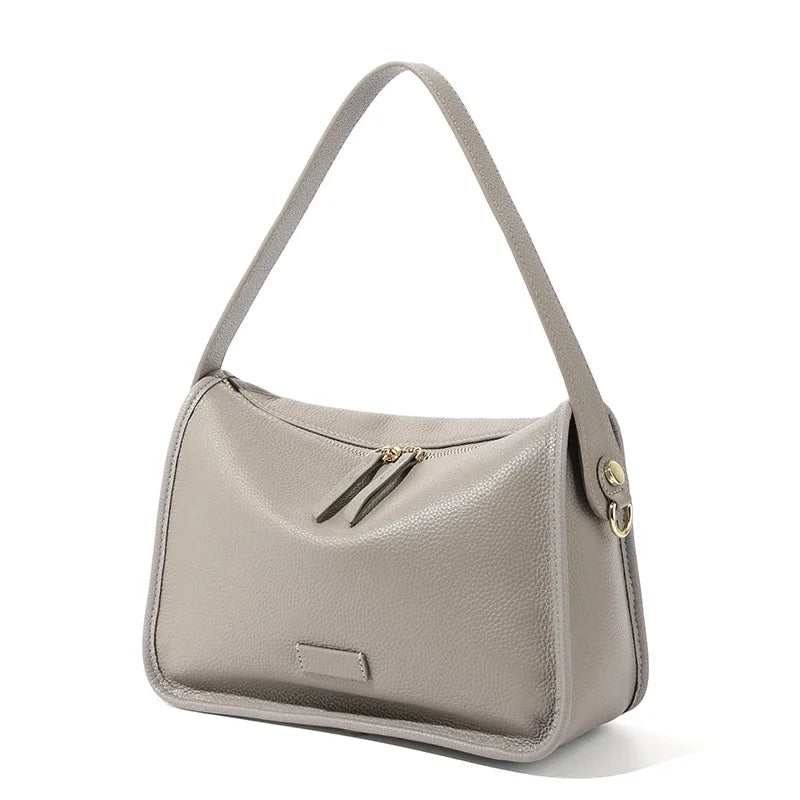 Pebbled Leather Zip Shoulder Bag