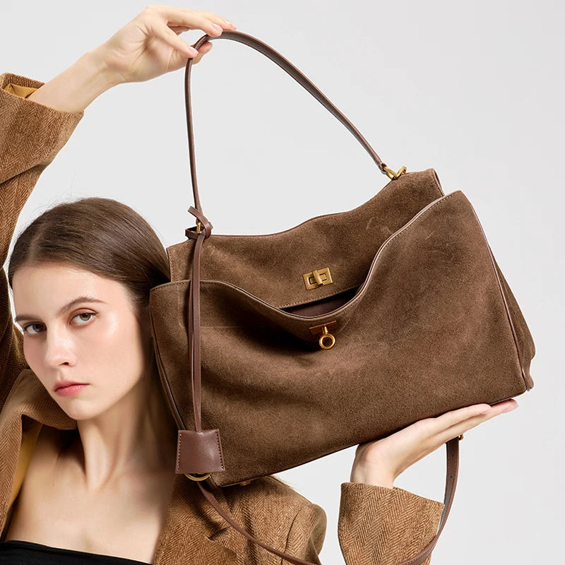 Suede Flap Shoulder Tote