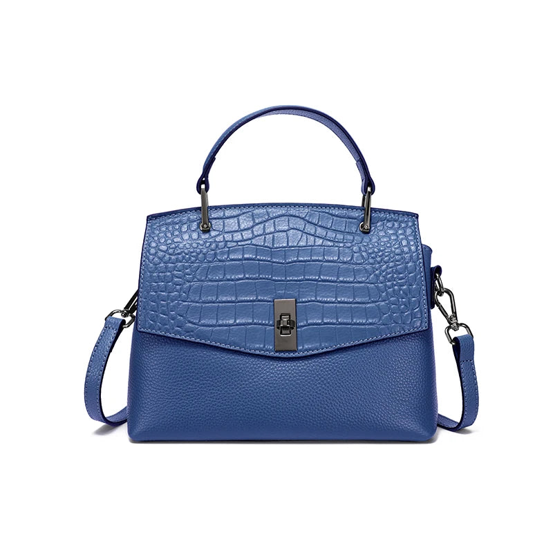 Blue Croc Embossed Top Handle Bag