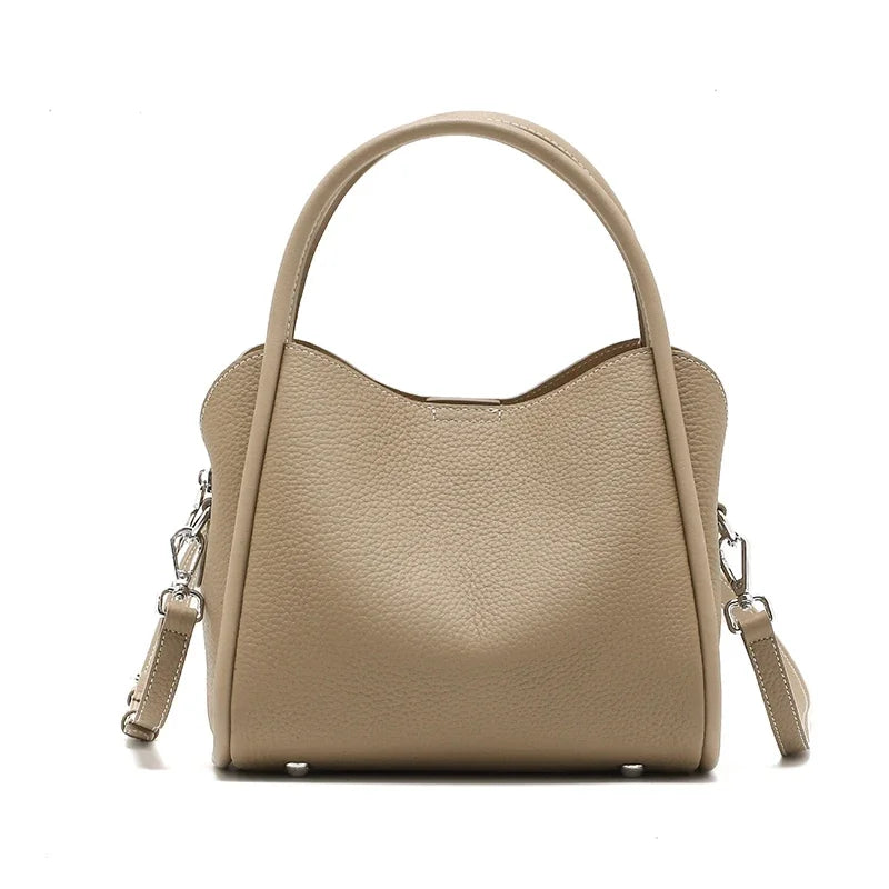 Ivory Pebbled Leather Top-Handle Crossbody Bag