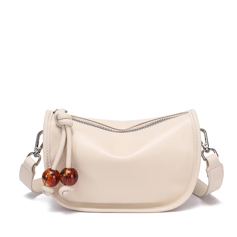 Bead Charm Leather Crossbody Bag