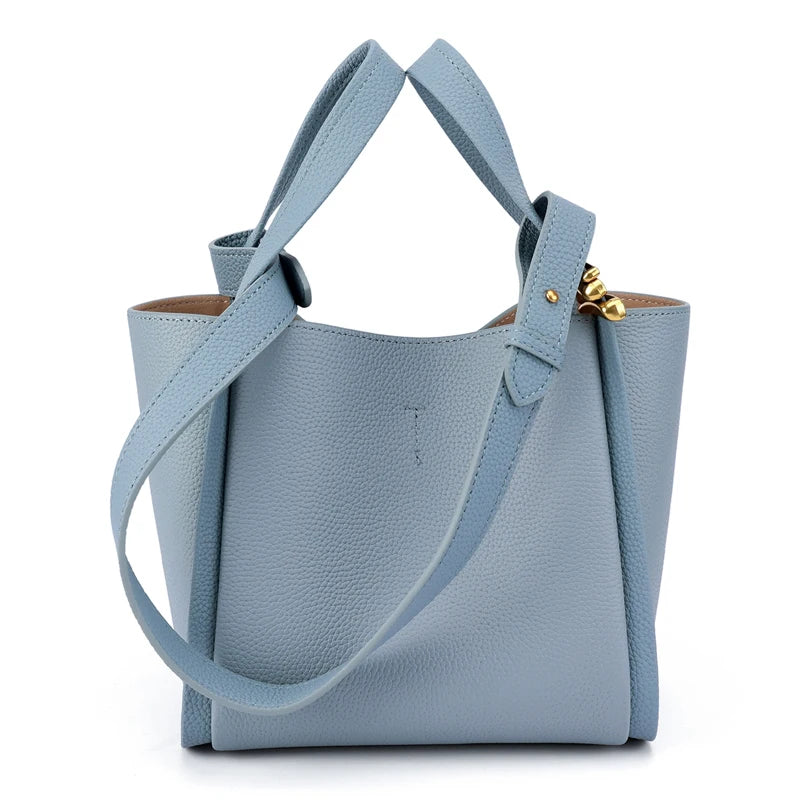 Sky Blue Pebbled Leather Bucket Tote
