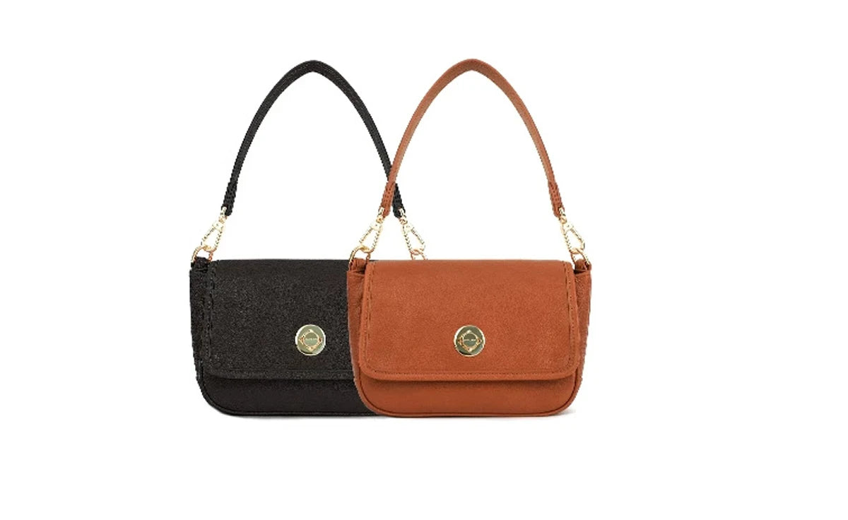 Round Lock Flap Shoulder Bag