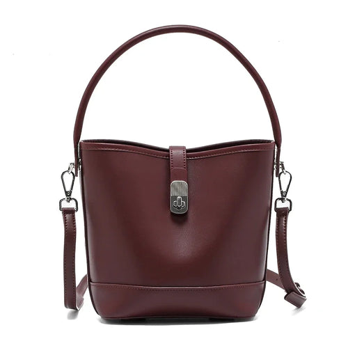 Beige Leather Bucket Bag with Top Handle
