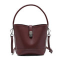 Beige Leather Bucket Bag with Top Handle