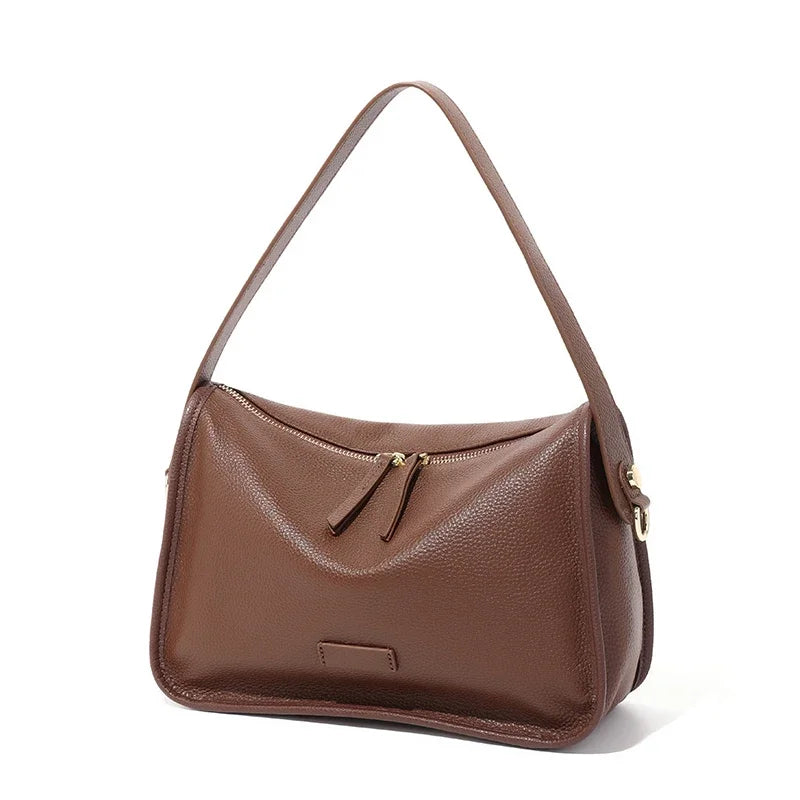 Pebbled Leather Zip Shoulder Bag