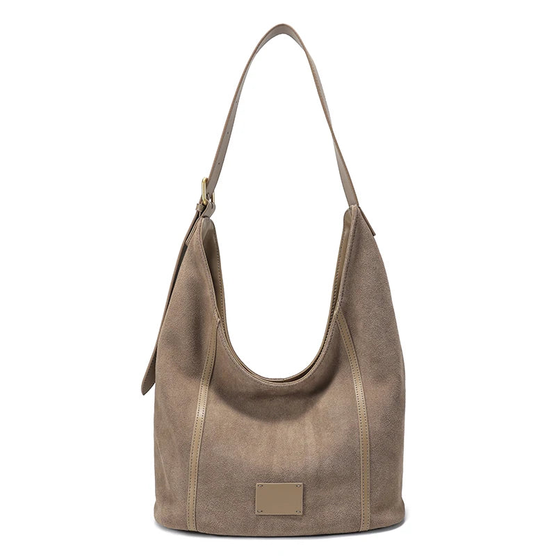 Taupe Suede Bucket Hobo