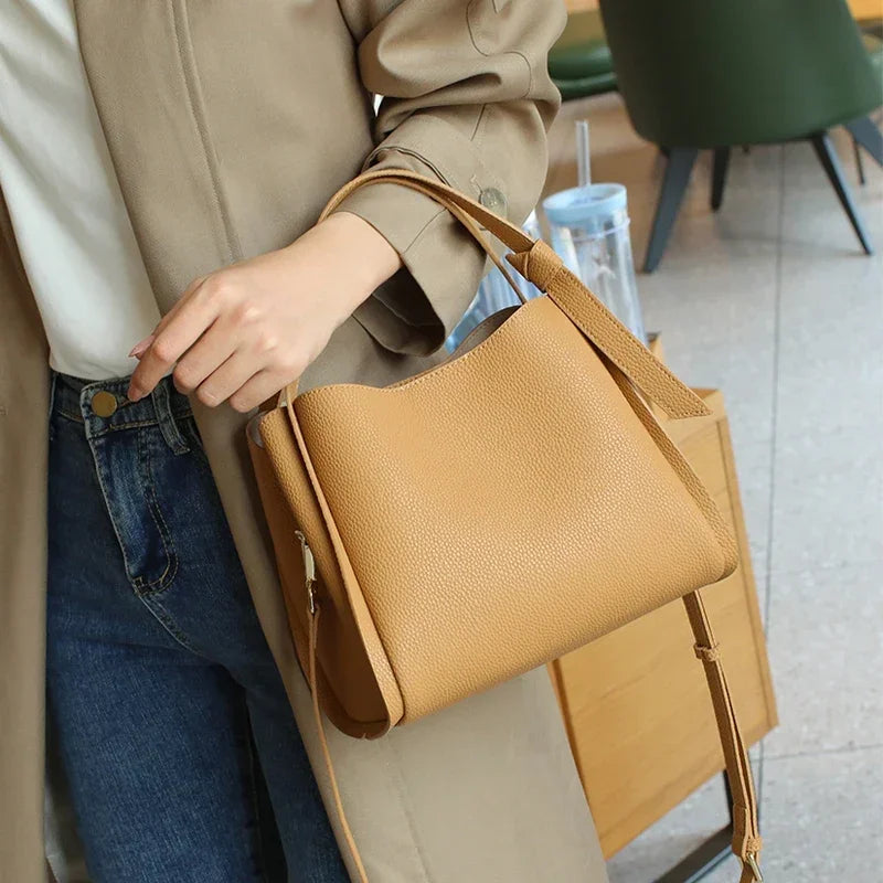Pebbled Leather Bucket Bag