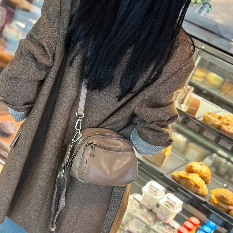 Cognac Multi-Zip Leather Crossbody