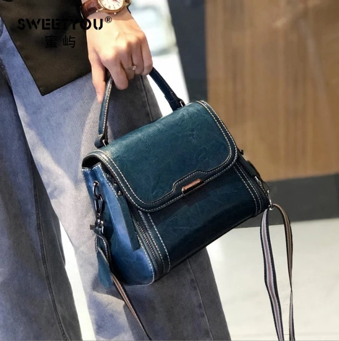 Vintage Top Handle Satchel Bag with Stripe Strap