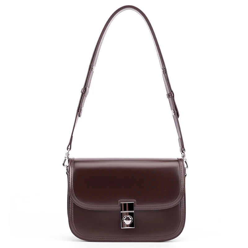 Vintage Flap Lock Leather Shoulder Bag