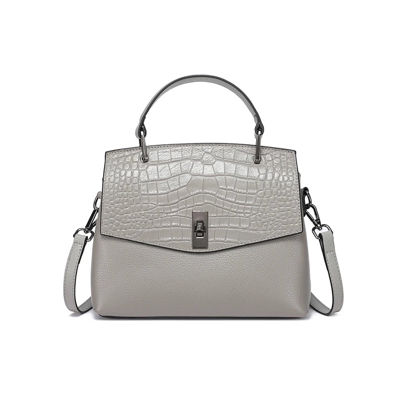 Blue Croc Embossed Top Handle Bag