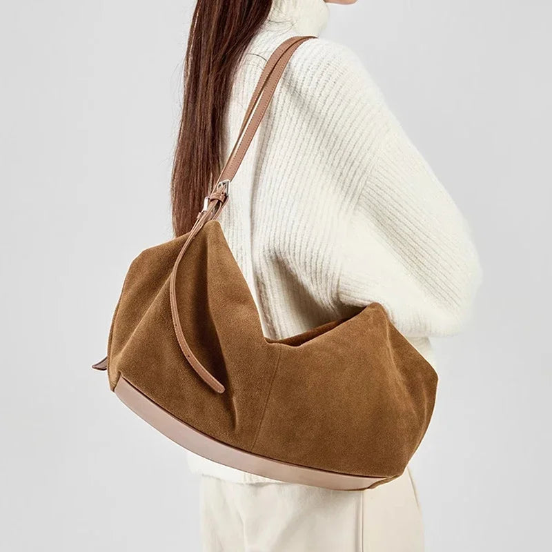 Cocoa Suede Slouch Shoulder Bag