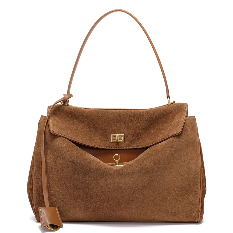 Suede Flap Shoulder Tote