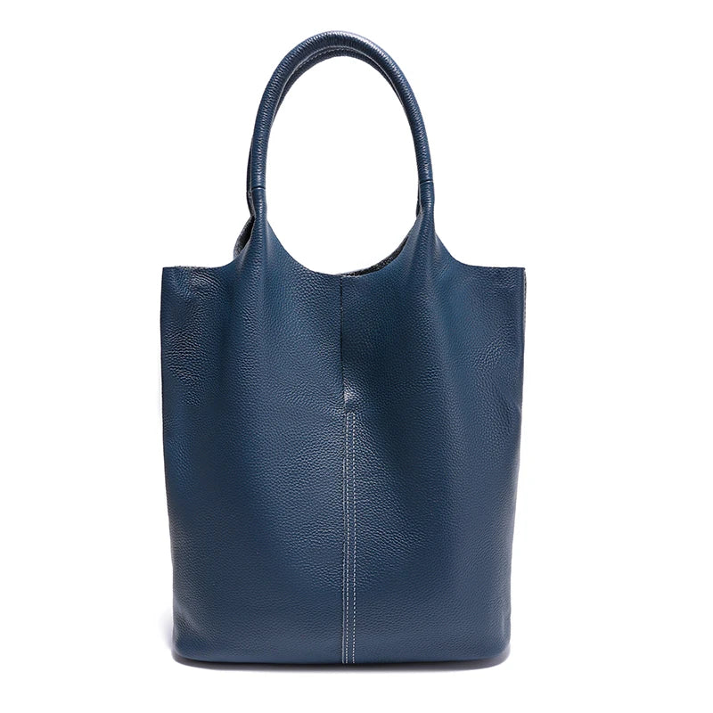 Pebbled Leather Bucket Tote Bag