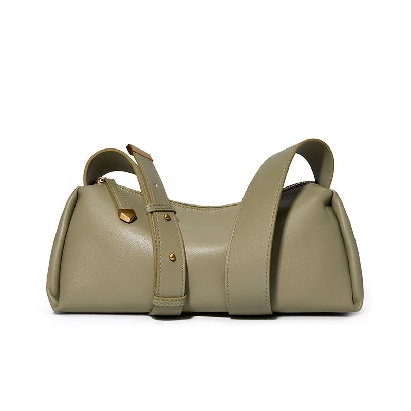 Sage Leather Barrel Shoulder Bag