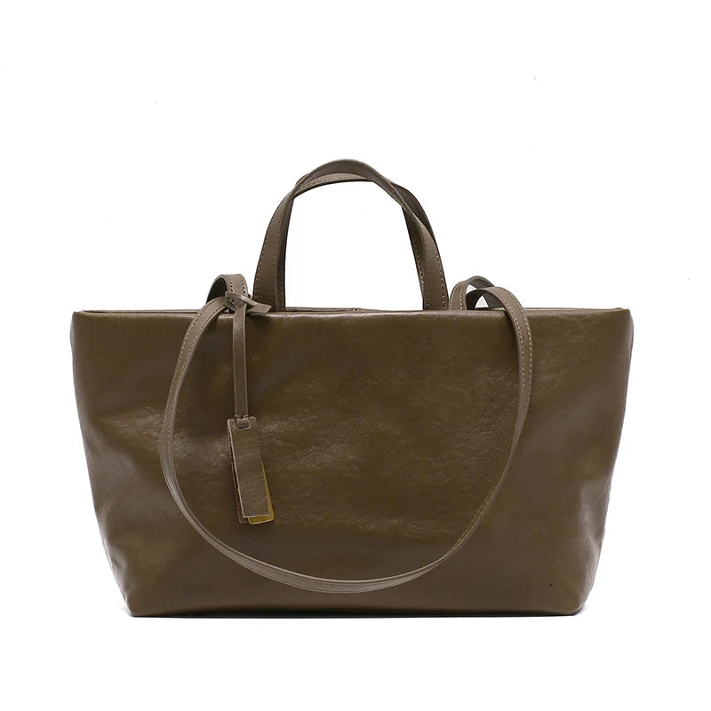Glossy Espresso Leather Dual-Handle Commuter Tote