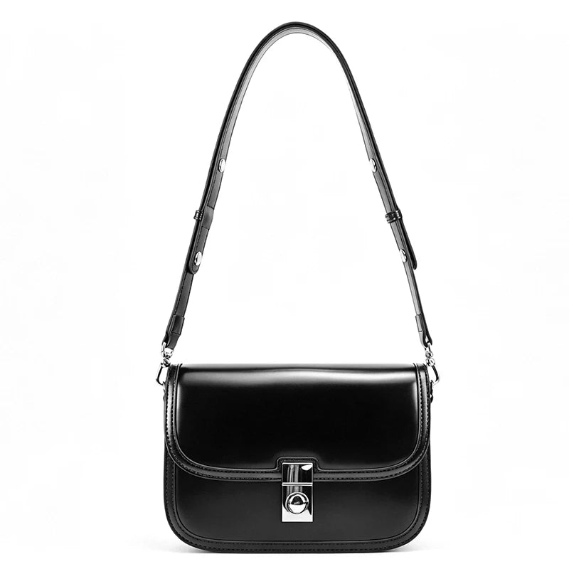 Vintage Flap Lock Leather Shoulder Bag