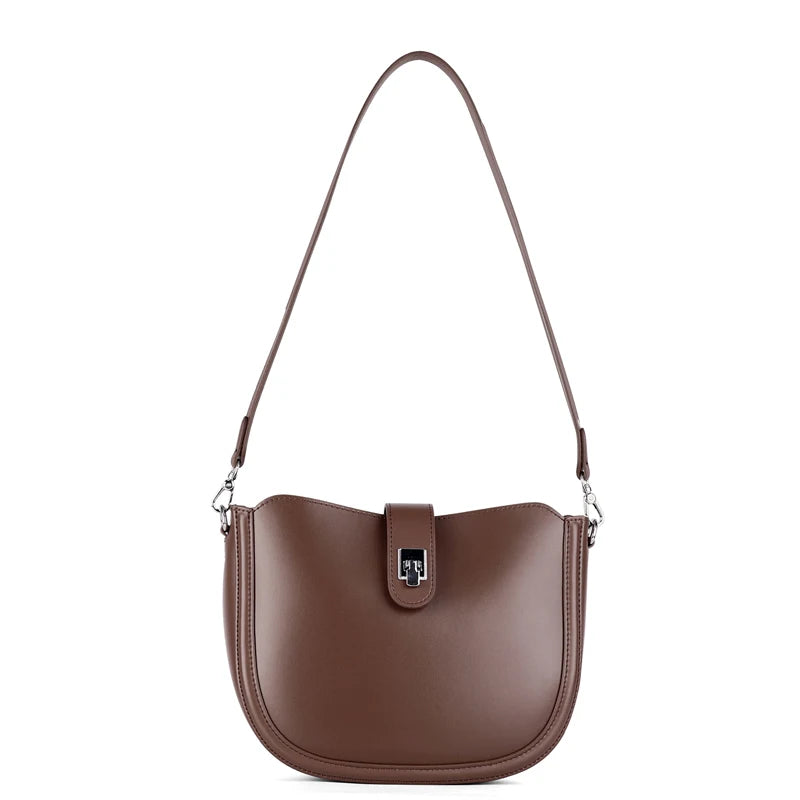 Brown Crescent Leather Shoulder Bag