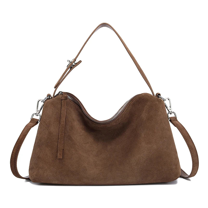 Mocha Suede Boston Shoulder Bag
