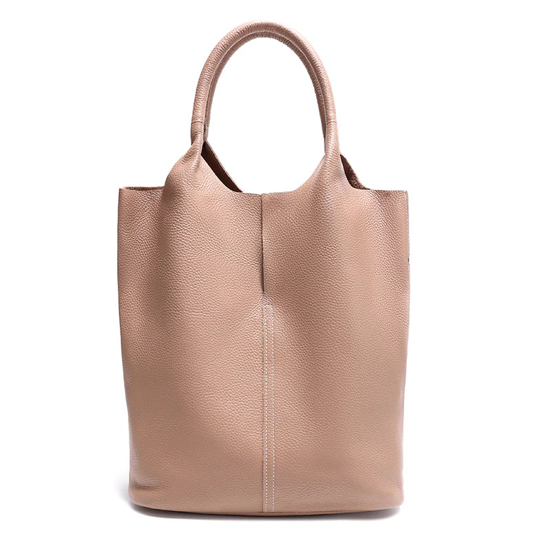 Pebbled Leather Bucket Tote Bag