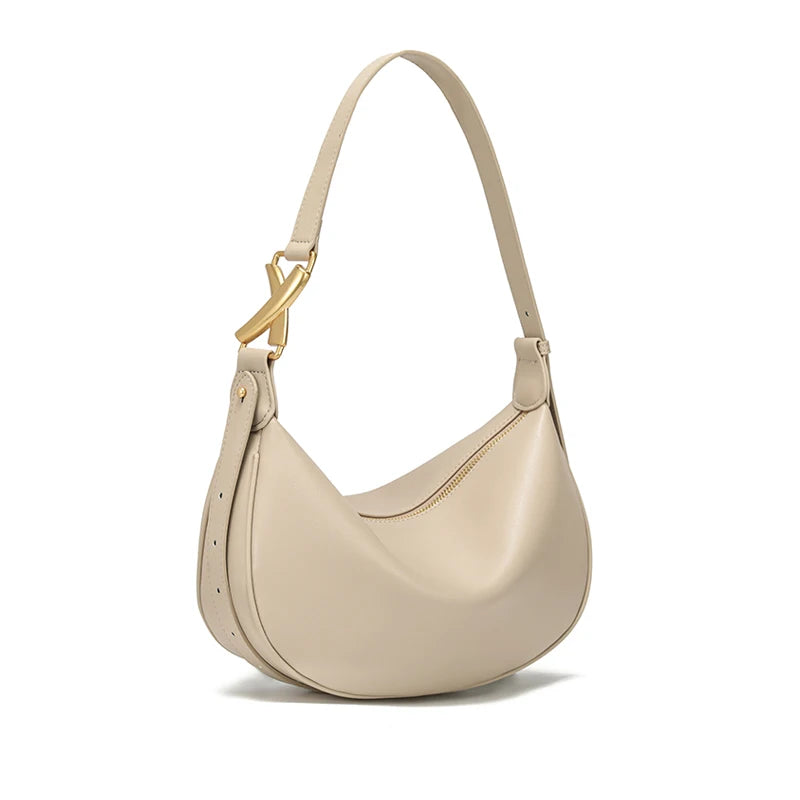 Black Crescent Leather Hobo Bag