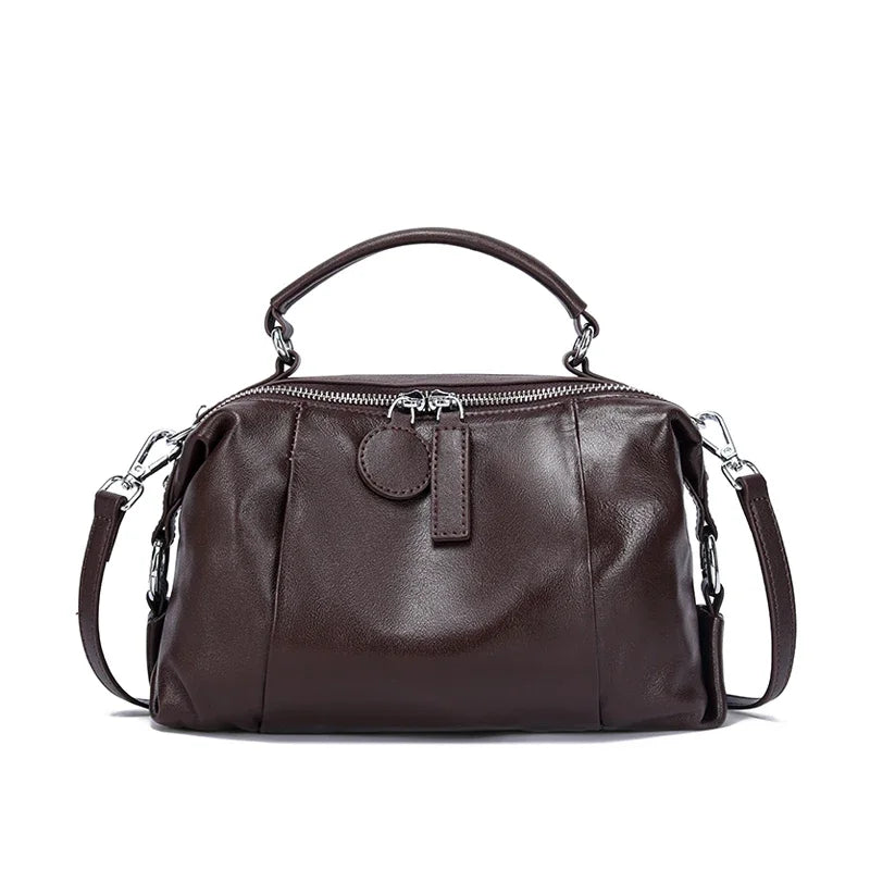 Black Leather Barrel Satchel