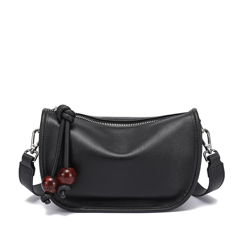 Bead Charm Leather Crossbody Bag
