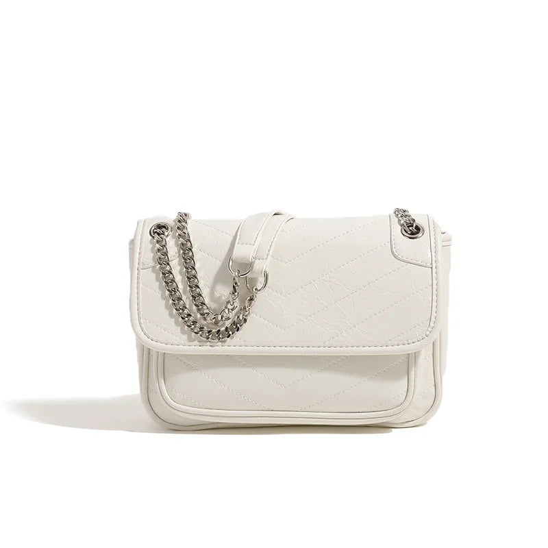 Ivory Quilted Chain Crossbody Bag