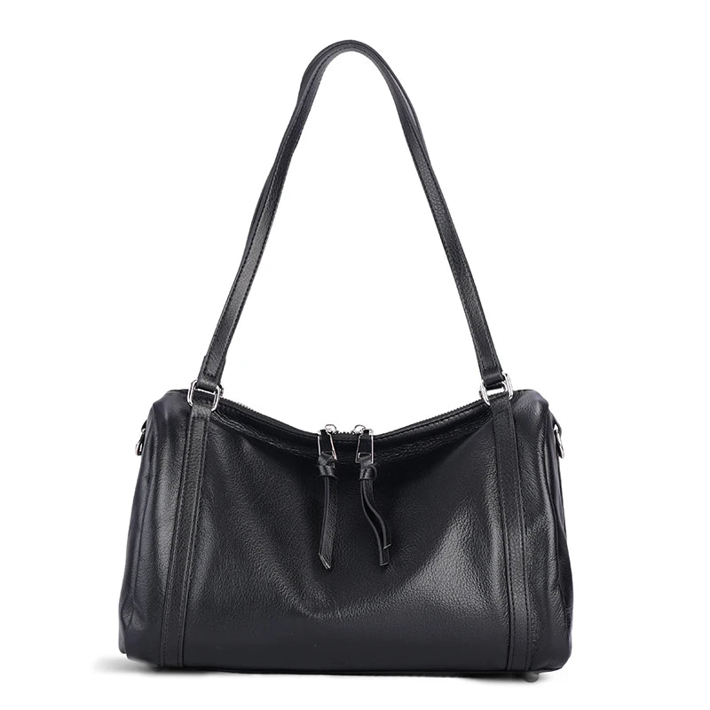 Chocolate Leather Double Zip Shoulder Bag
