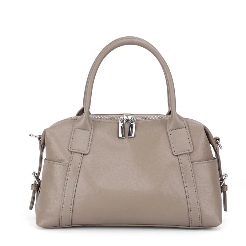 Black Smooth Leather Boston Bag