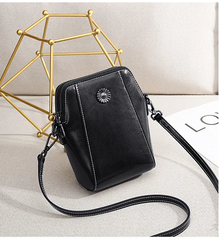 Ivory Leather Floral Medallion Crossbody Bag