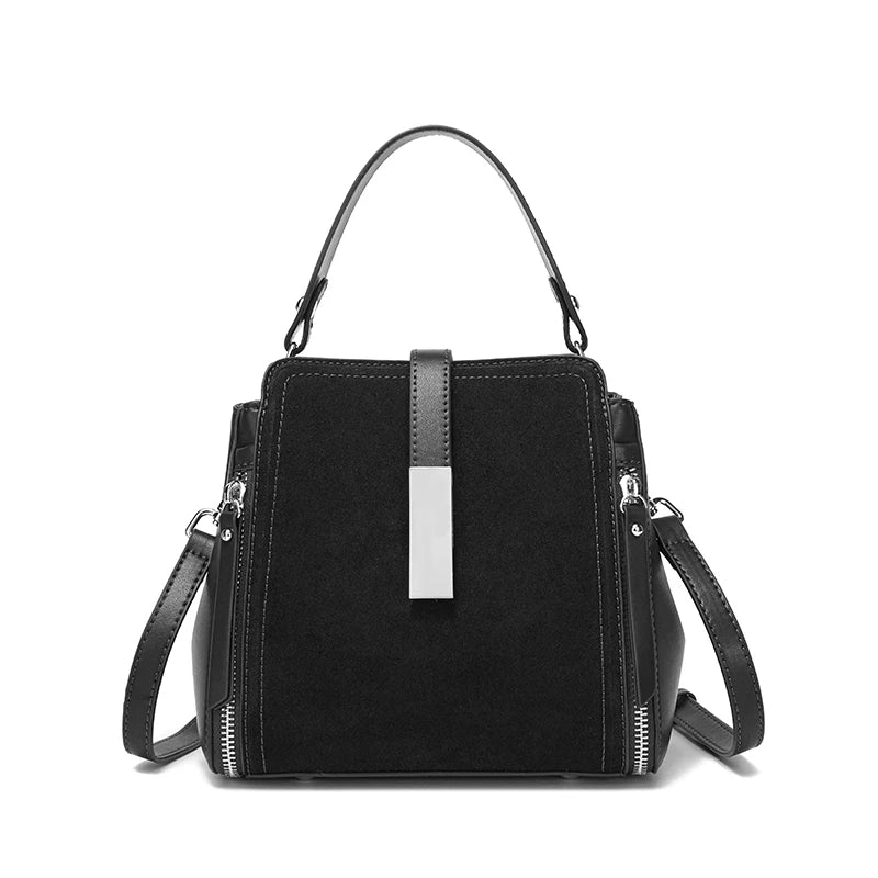 Suede Leather Bucket Satchel Bag