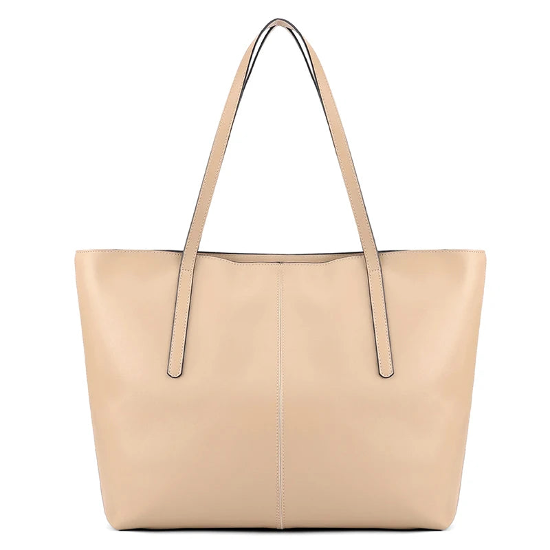 Beige Leather Shopper Tote