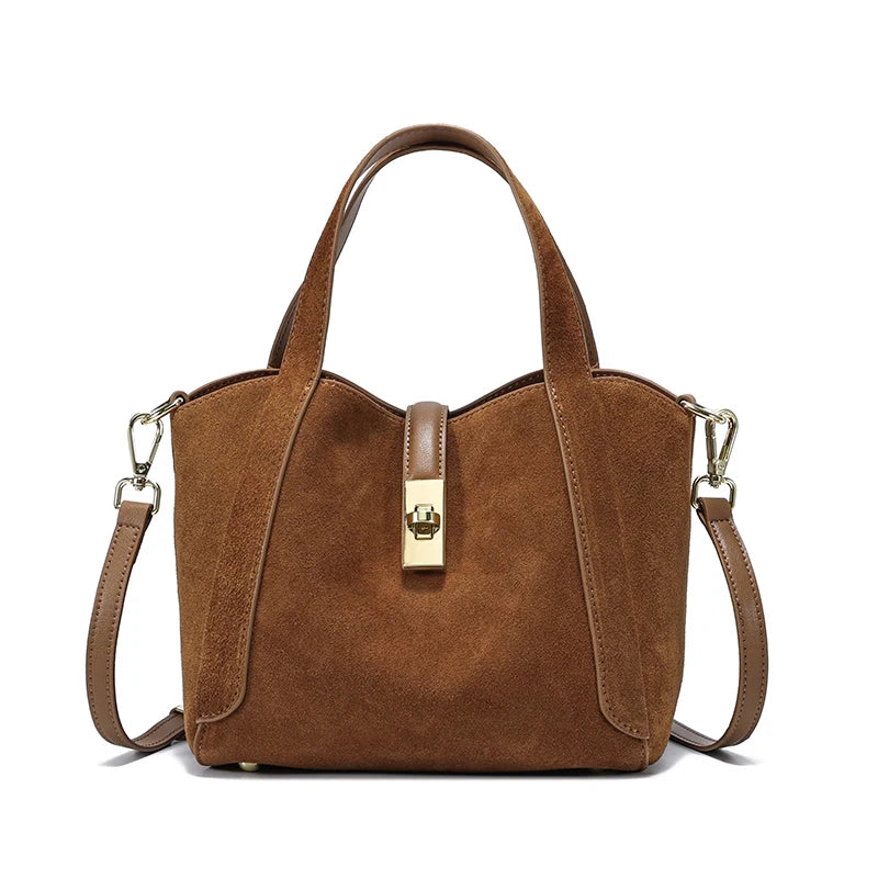 Pebbled Leather Turn-Lock Tote Crossbody Bag