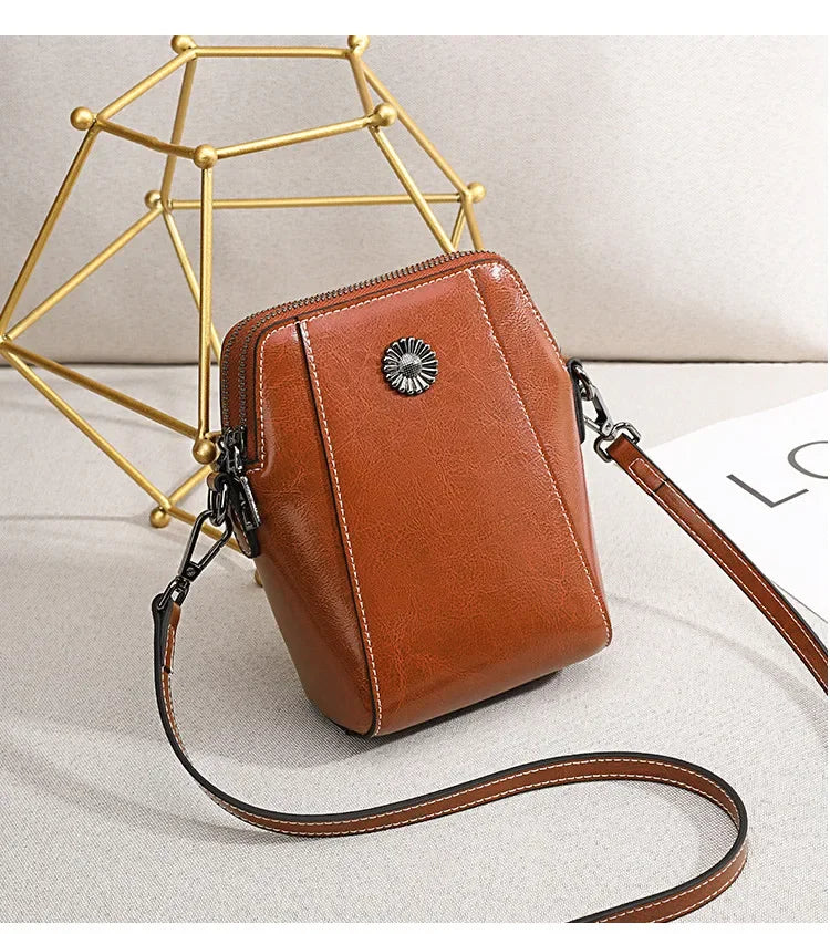 Ivory Leather Floral Medallion Crossbody Bag