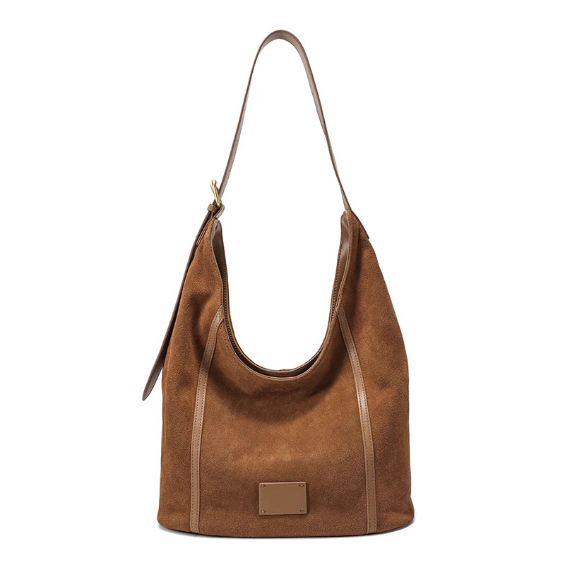 Taupe Suede Bucket Hobo