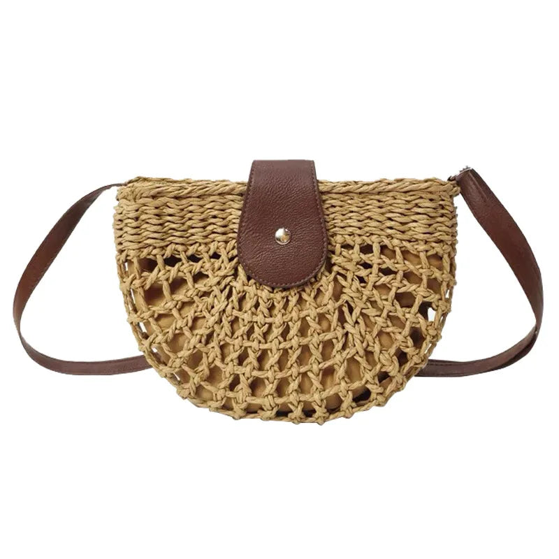Half Moon Woven Straw Crossbody